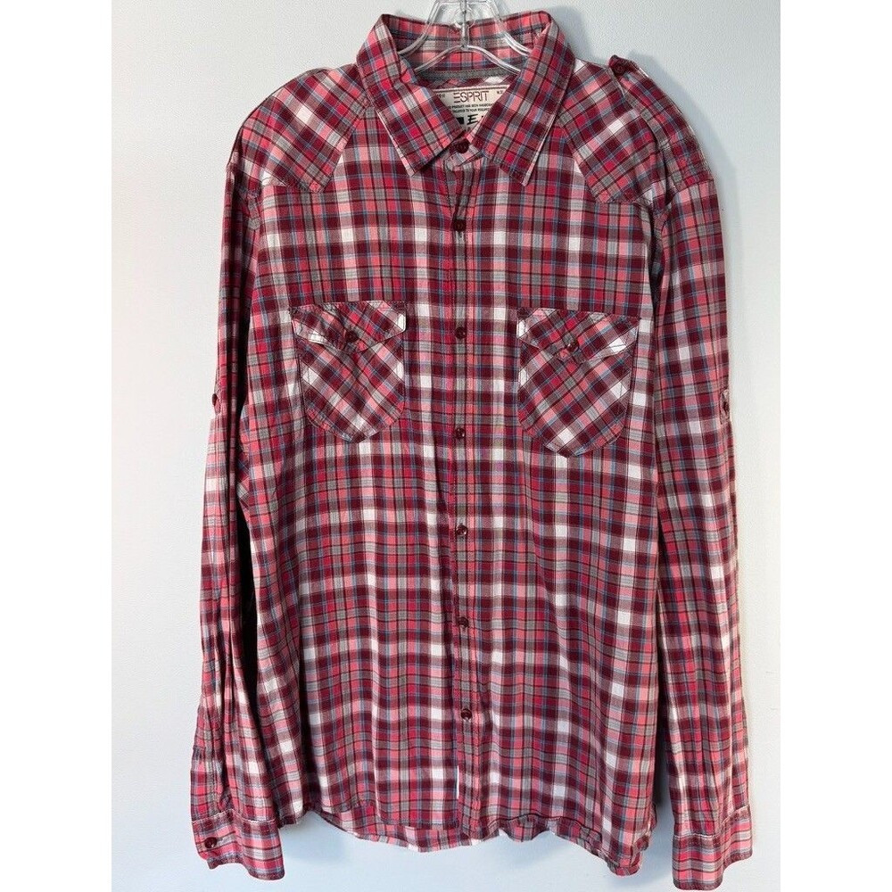 Espirit Red Plaid Western Y2K Long Sleeve Shirt XL Vintage Utility Work Farm